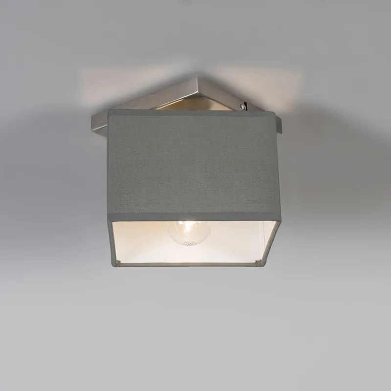 Stoffen Moderne plafonnire staal met grijze kap - VT Modern E27 vierkant Binnenverlichting Lamp