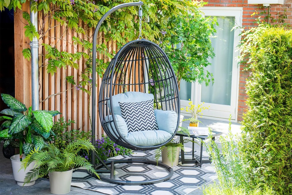 Hangstoel Panama swing egg - black rotan/mint grey