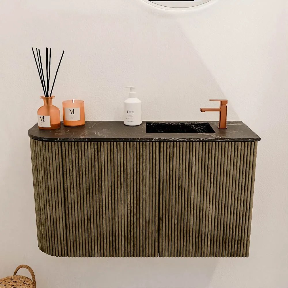 Mondiaz Joya DLux 70cm toiletmeubel ronding links dusk met wastafel faye rechts 1 kraangat lava