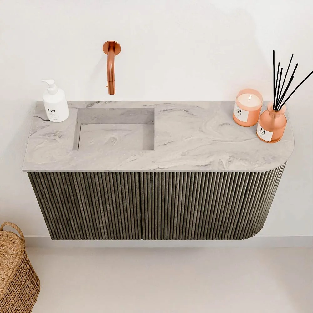 Mondiaz Joya DLux 70cm toiletmeubel ronding rechts shadow met wastafel faye links zonder kraangat glace