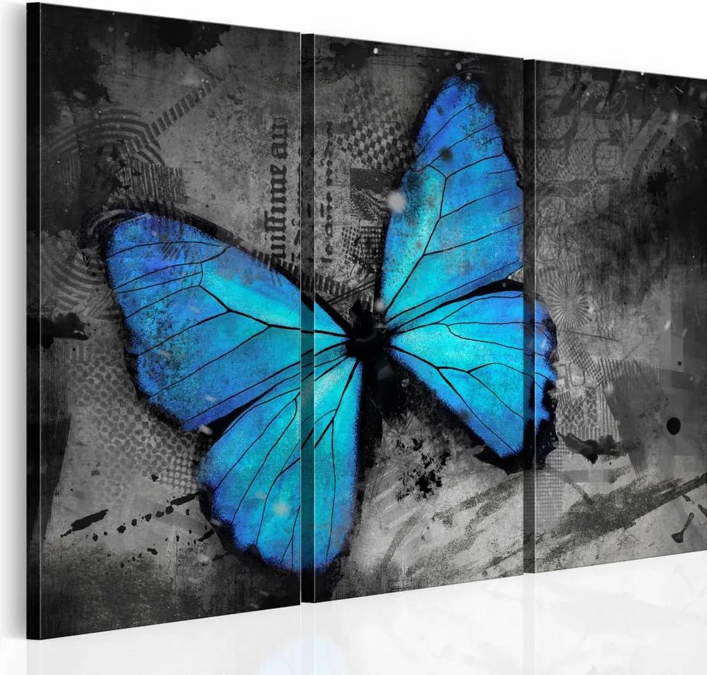 Schilderij - Blauwe Vlinder,  3luik