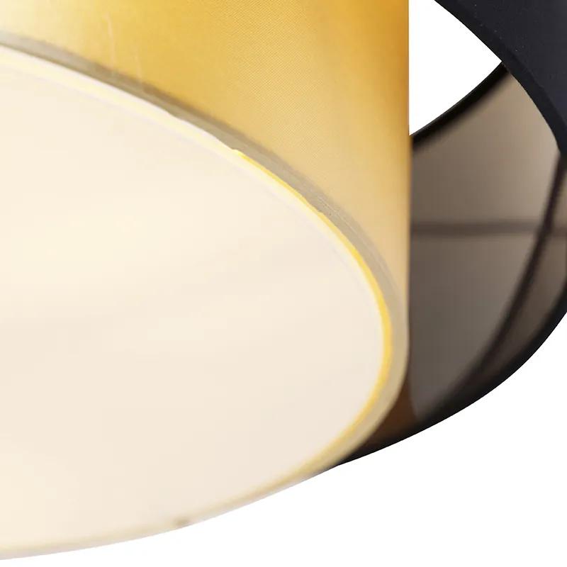 Stoffen Moderne plafondlamp zwart met goud 50 cm 3-lichts - Drum Duo Modern E27 cilinder / rond Binnenverlichting Lamp