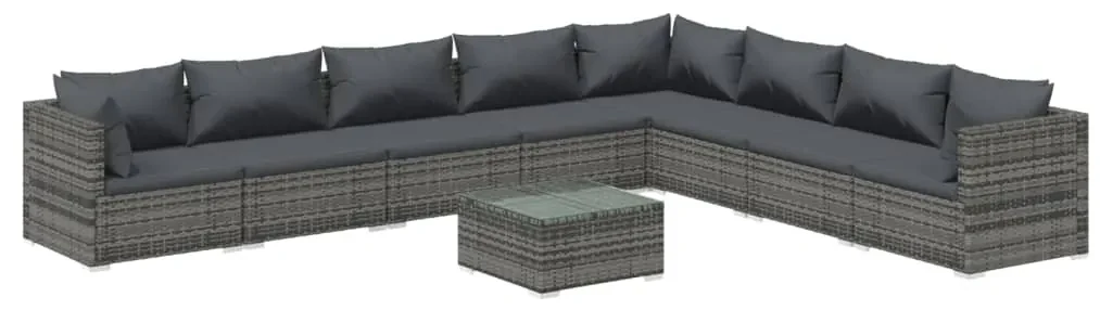 vidaXL 9-delige Loungeset met kussens poly rattan grijs