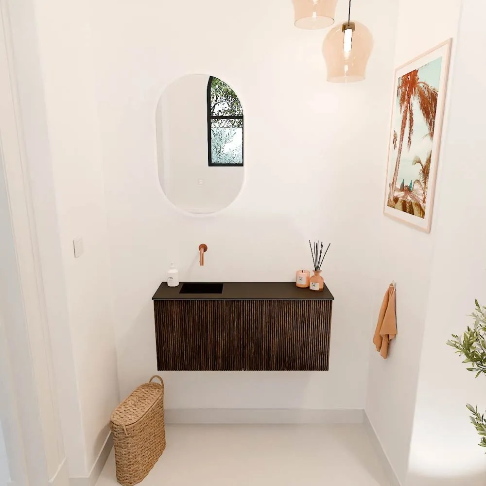 Mondiaz Joya 90cm toiletmeubel walnut met wastafel faye links zonder kraangat urban
