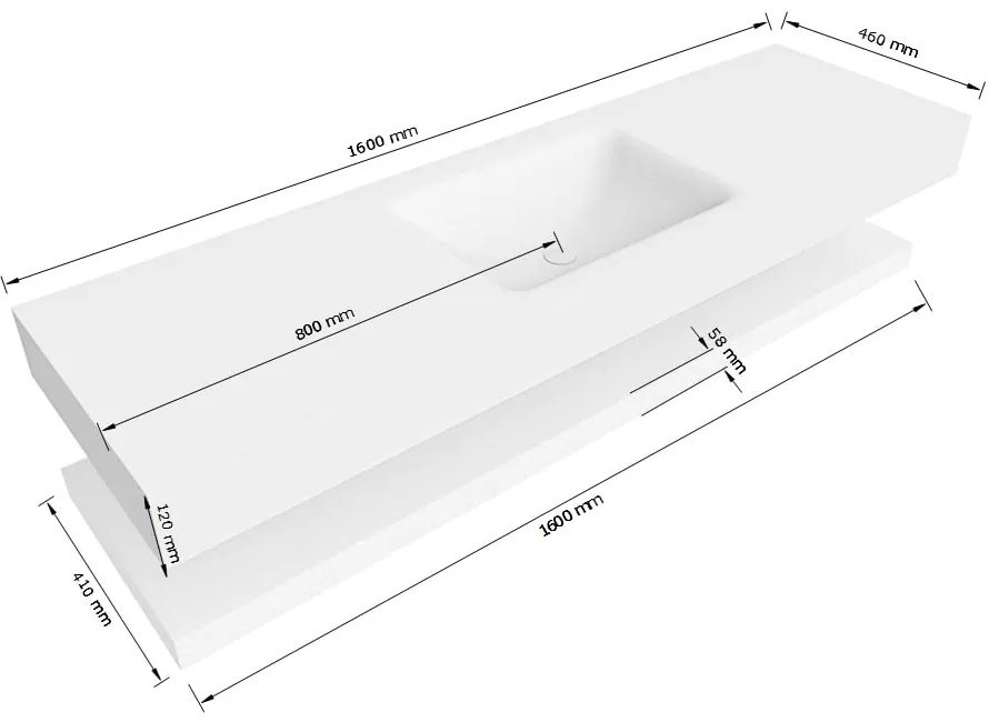 Zaro Alan badmeubel 160cm met planchet talc en vrijhangende wastafel cloud midden 1 kraangat talc