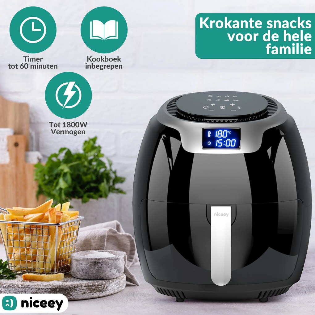 Niceey Airfryer XXL - Heteluchtfriteuse - 8L - 1800W - Zwart