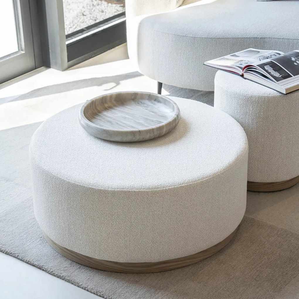 Ronde Hocker Beige Met Eiken Rand