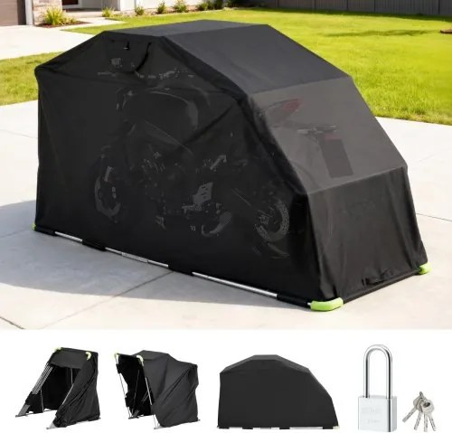 VEVOR Motortentgarage, Motorhoes 2790x1095x1600 mm, Motorgarage met veiligheidsslot, 600D Oxford vouwtent, Weerbestendige motorhoes met ventilatieramen, Zwart