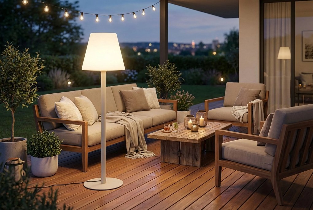 Moderne Buiten Vloerlamp Beige Met Witte Kap IP - Big Virginia Kunststof Zand/Beige