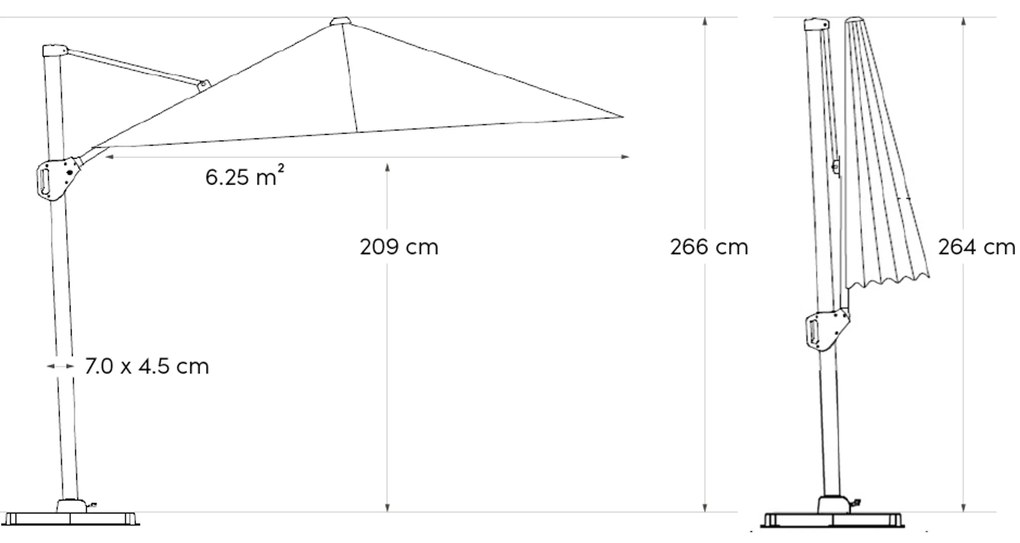 Zweefparasol 2.5x2.5m T1 (excl.voet) Grijs-antraciet Platinum Voyager