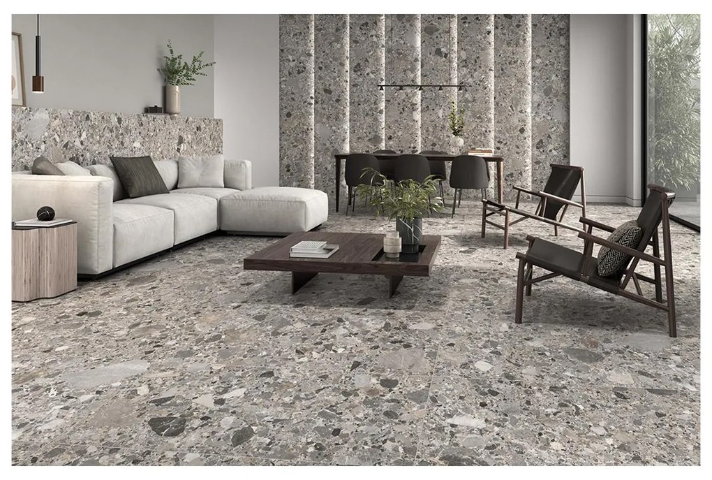 Vloertegel 60x120 Cm Terrazzo Animo Grijs N59