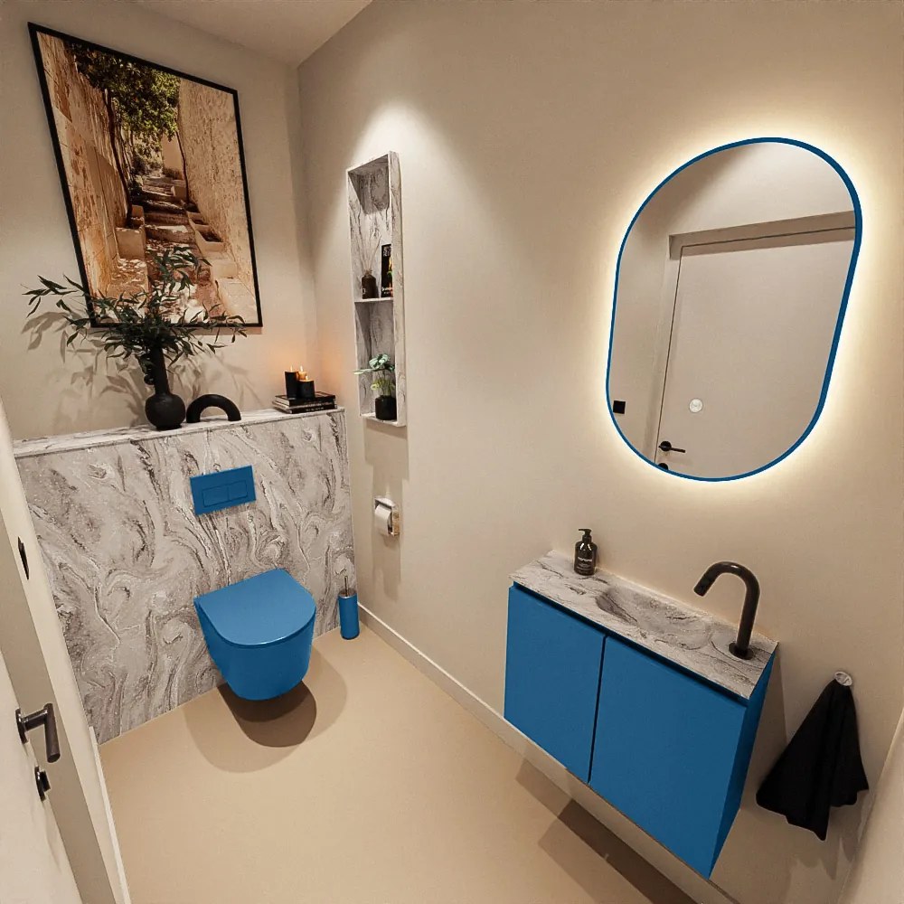 Mondiaz Ture DLux toiletmeubel 60cm jeans met wastafel glace rechts met kraangat