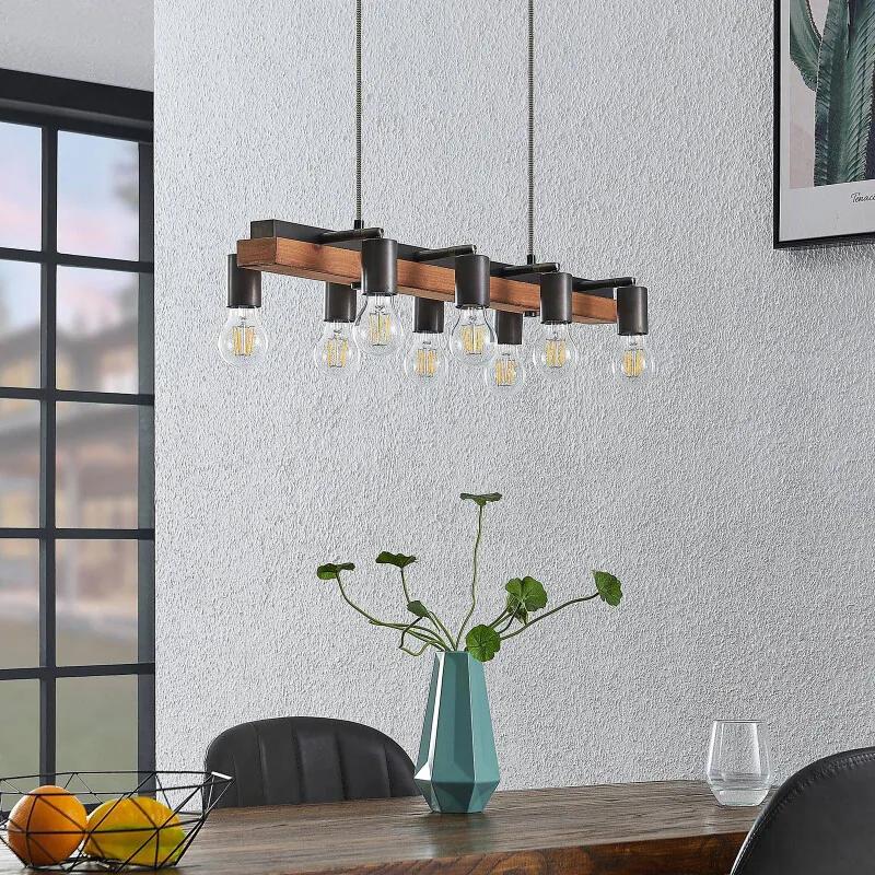 Morleen - hanglamp, 8-lamps, donker hout - lampen-24