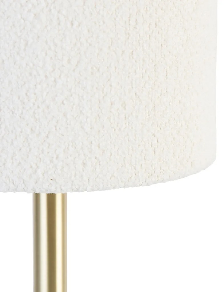 Klassieke tafellamp messing met boucle kap wit 20 cm - Simplo Design E27 rond Binnenverlichting Lamp