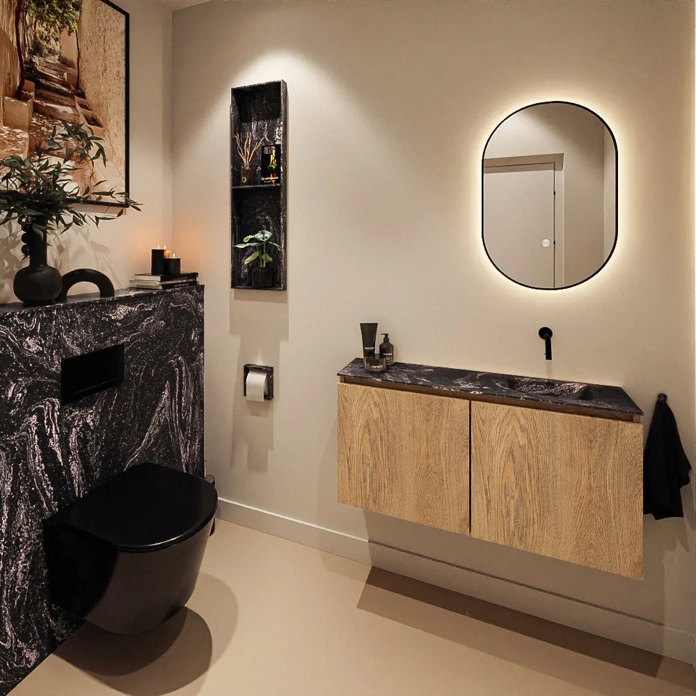 Mondiaz Ture DLux toiletmeubel 100cm washed oak met wastafel lava rechts zonder kraangat