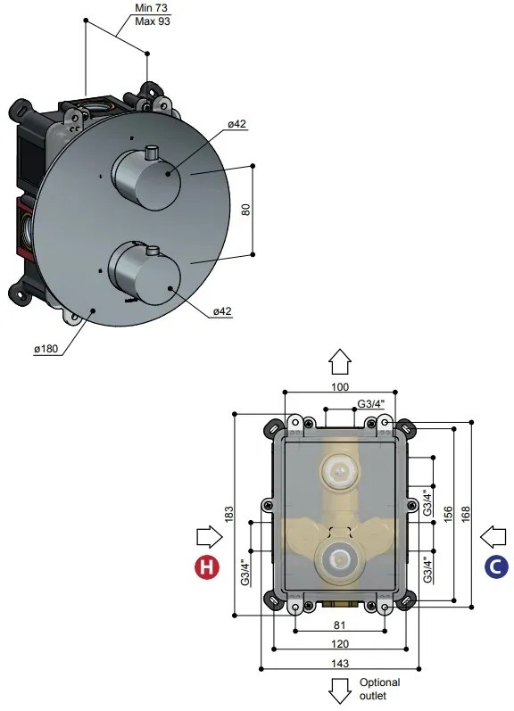 Hotbath Buddy Afbouwdeel Inbouw Thermostaat Geborsteld Nikkel B013