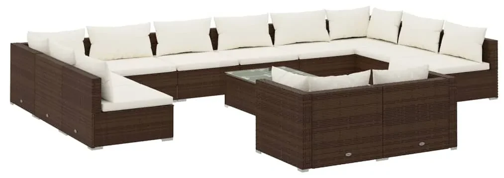 vidaXL 13-delige Loungeset met kussens poly rattan bruin