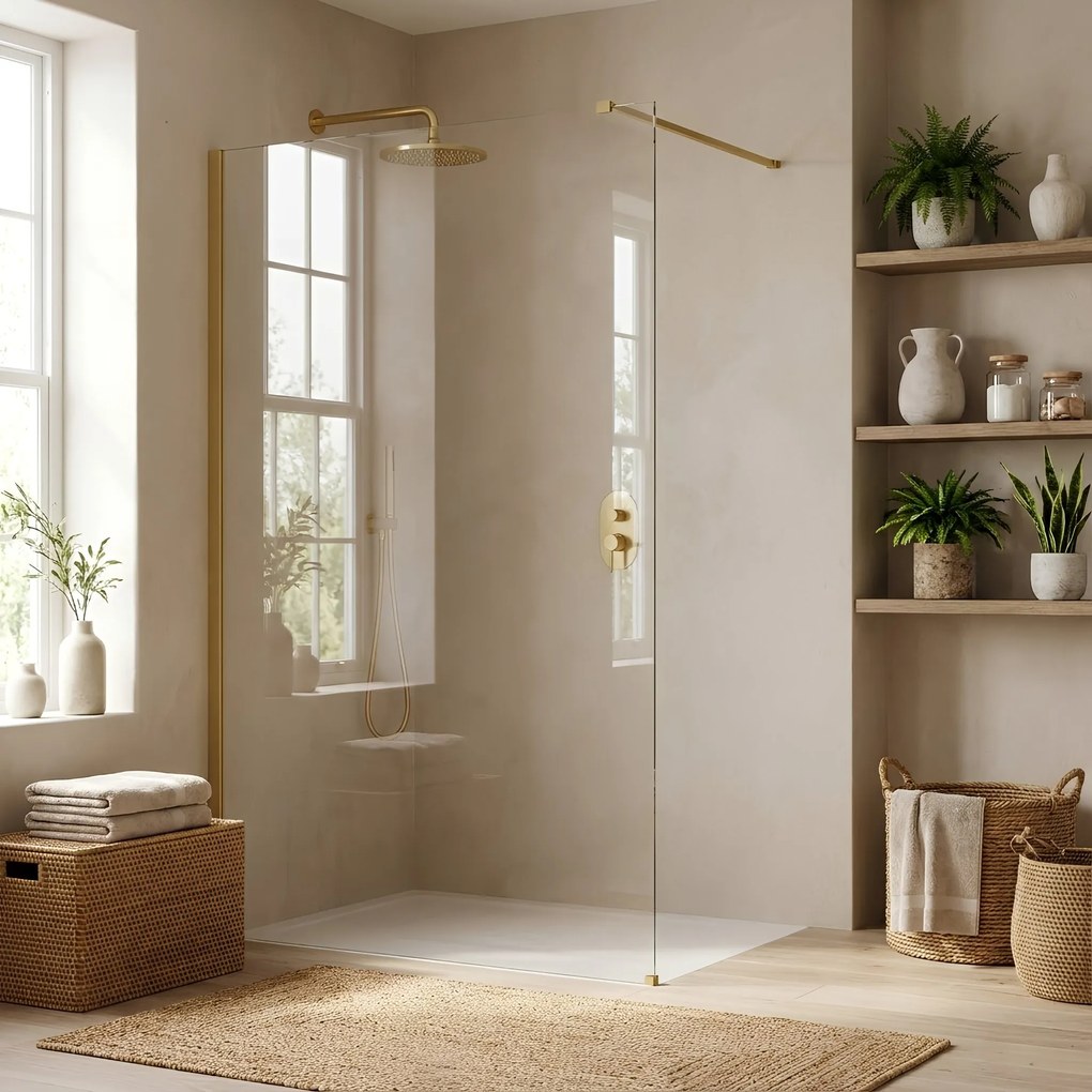 Walk-in douchewand Rea Flexi Transparent / Brush Gold 70