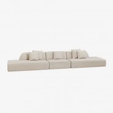 3-delige Modulaire Bank Met Dubbele Gestoffeerde Chaise Longue Cardea Chenille Crèmebeige - Sklum