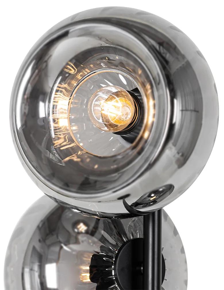 Art Deco vloerlamp zwart met smoke glas 3-lichts - Ayesha Art Deco E27 Binnenverlichting Lamp