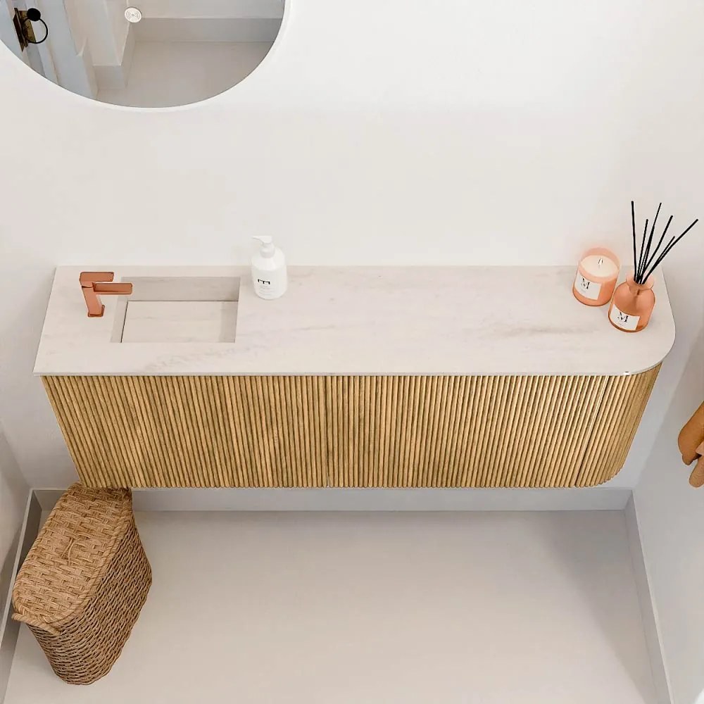 Mondiaz Joya DLux 110cm toiletmeubel ronding rechts oak met wastafel faye links 1 kraangat meli