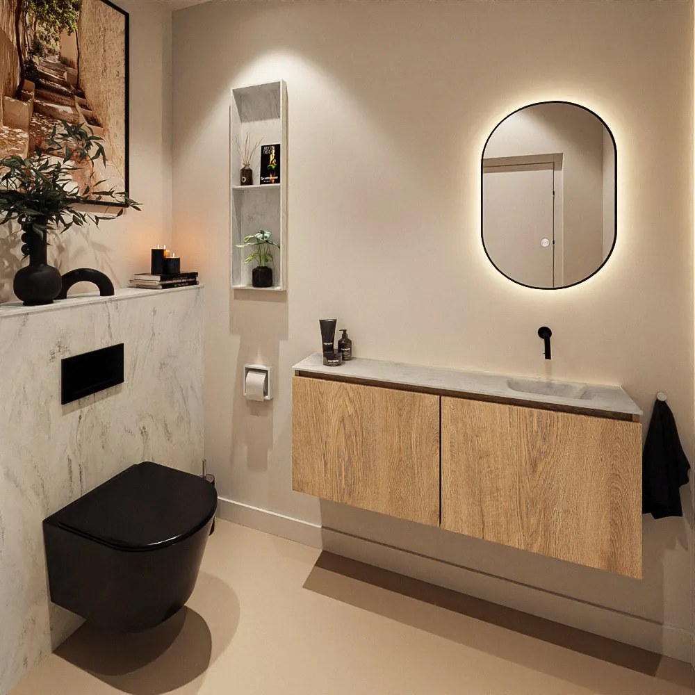 Mondiaz Ture DLux toiletmeubel 120cm washed oak met wastafel opalo rechts zonder kraangat