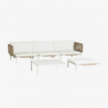 Tuinset Met Modulaire 3-zitsbank Met 2 Hoekmodules, Poef En Salontafel Van Roubly-staal Beige Amandelroos - Sklum