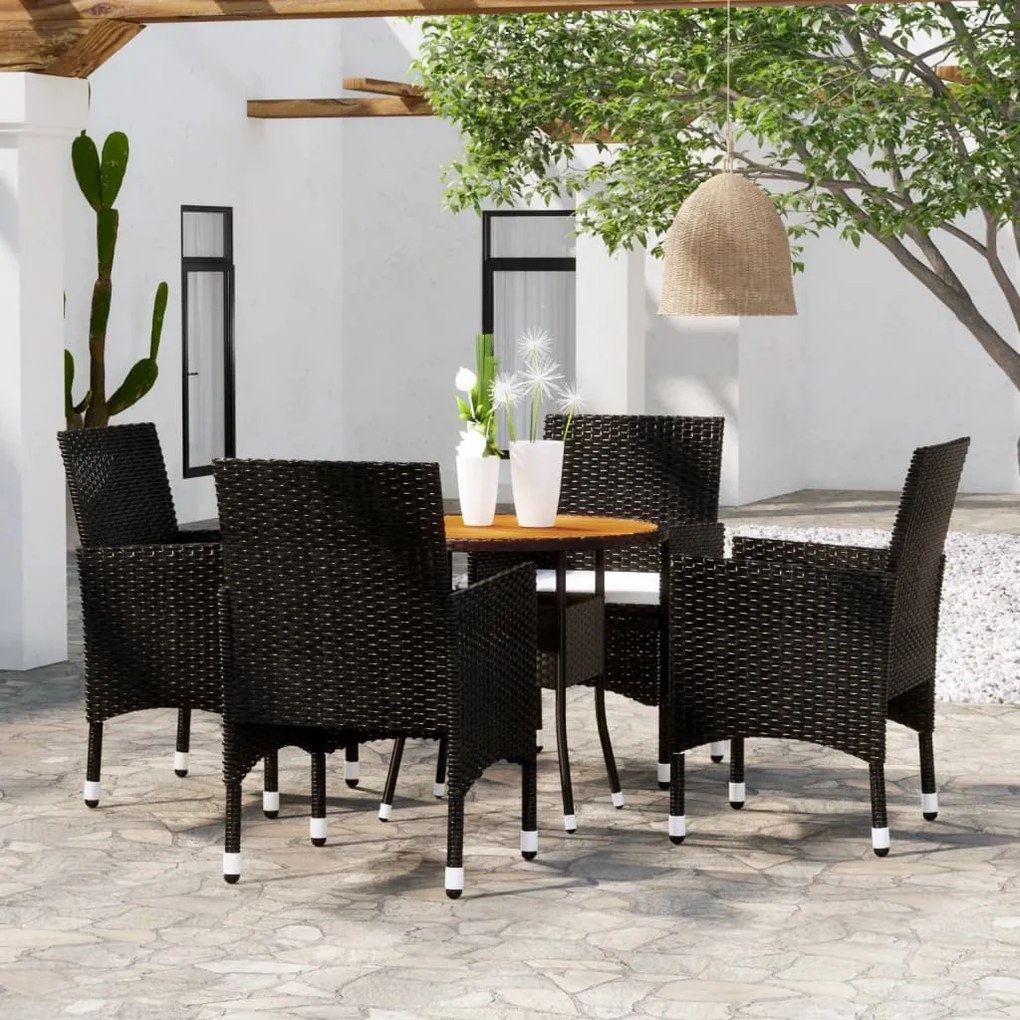 vidaXL 5-delige Tuinset poly rattan zwart