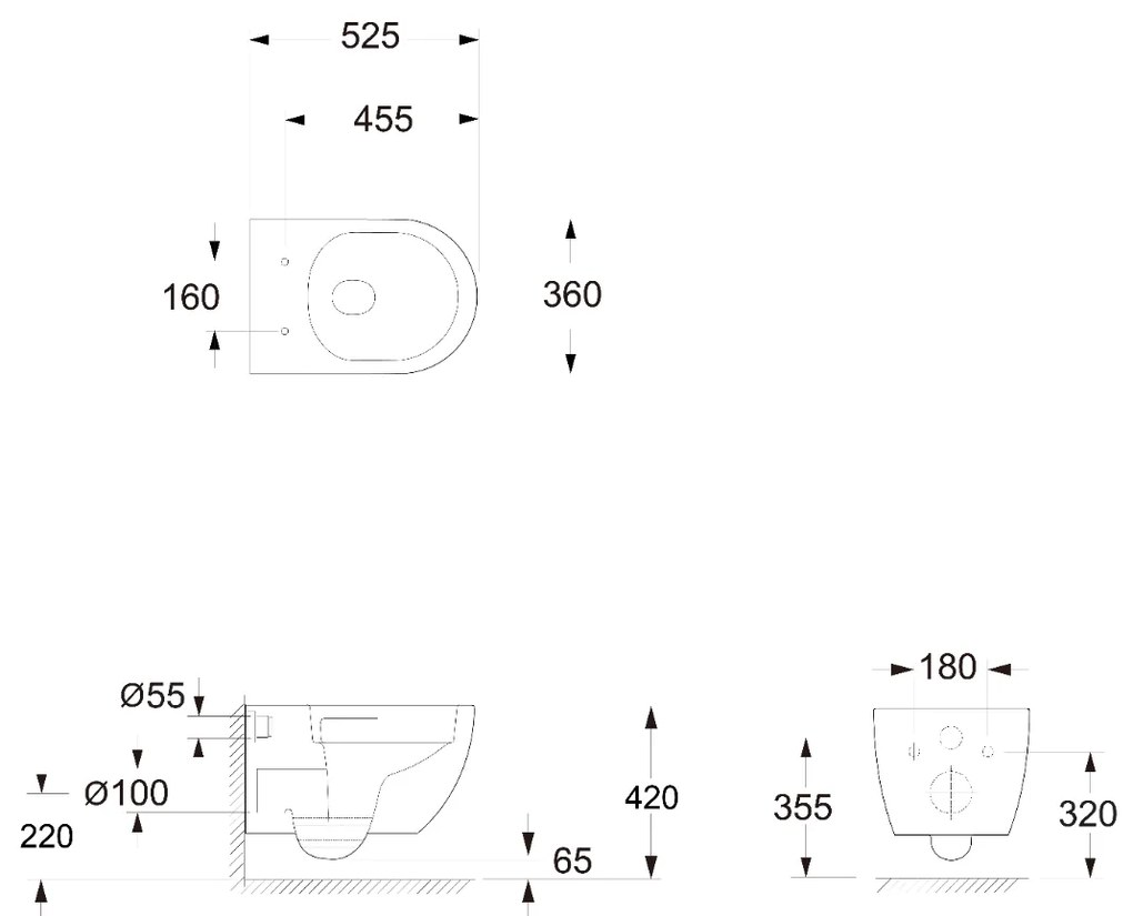 Bruckner Fulda hangend toilet randloos Turboflush 36x52cm wit