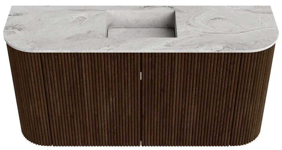 Mondiaz Joya DLux 85cm toiletmeubel ronding links/rechts walnut met wastafel faye midden 1 kraangat glace