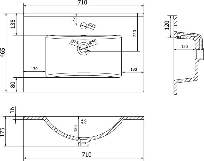 Mexen Atena inbouw wastafelblad 71 x 46 cm, wit - 25017000