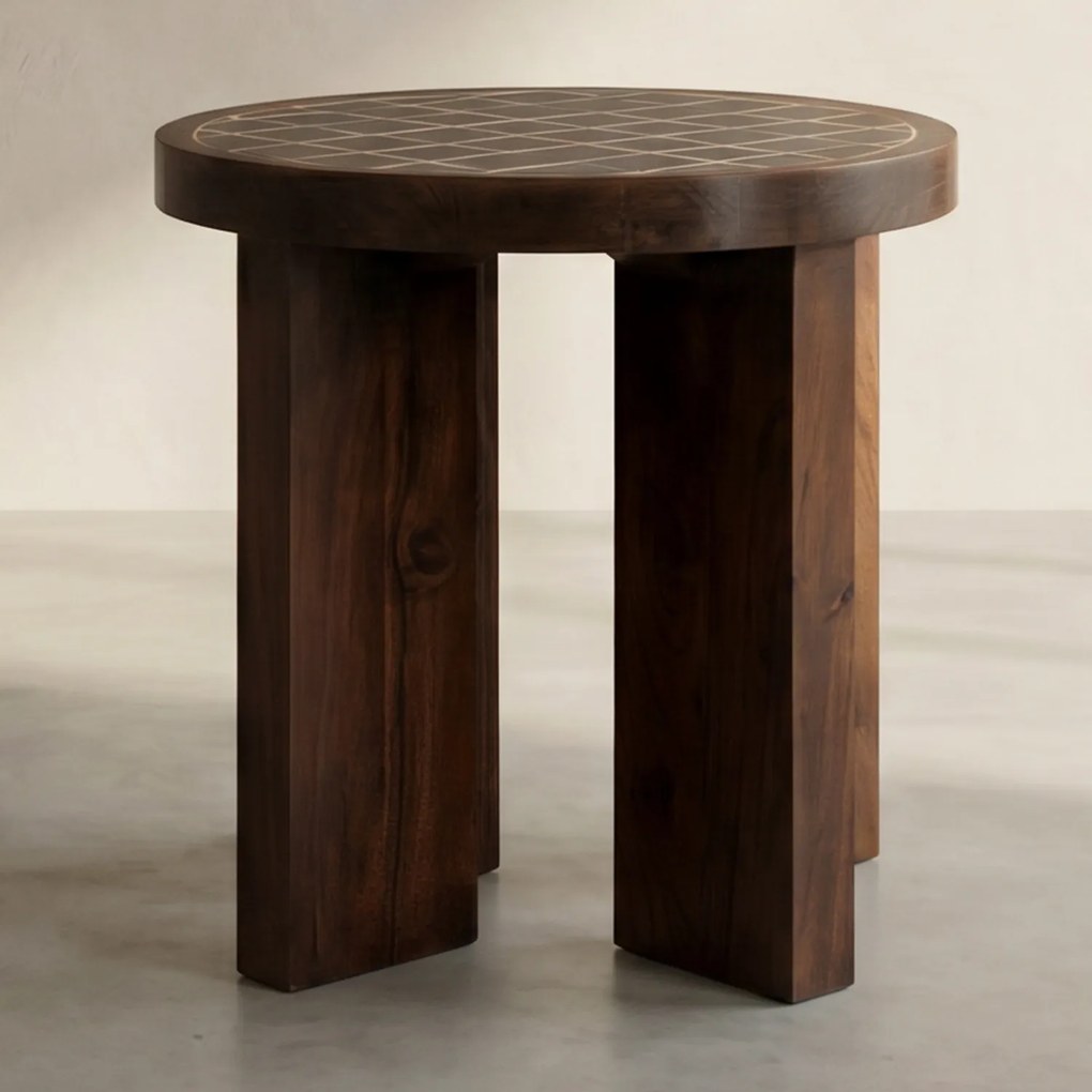 Bijzettafel Hout Met Tegeltjes - 40 X 40cm.