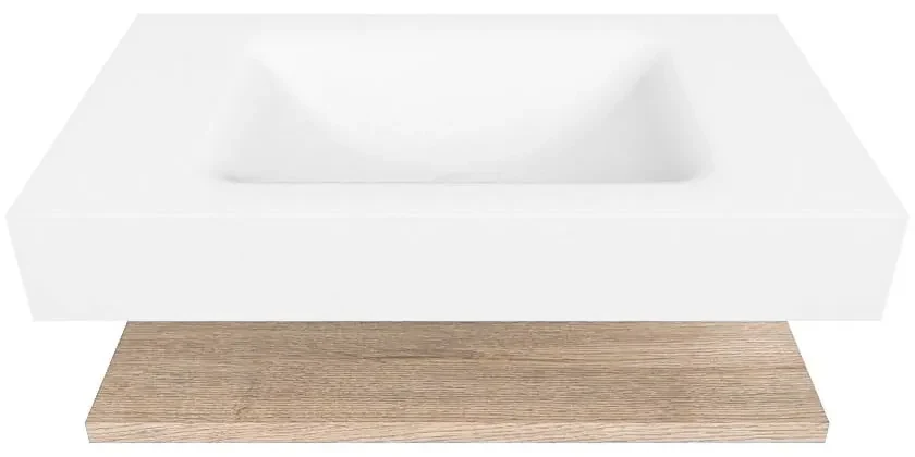 Zaro Alan badmeubel 80cm met planchet washed oak en vrijhangende wastafel cloud midden 1 kraangat talc