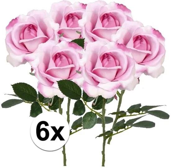 6 x Roze roos Carol steelbloem 37 cm - Kunstbloemen