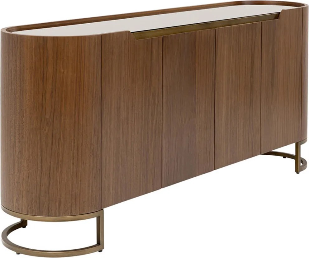 Ovaal Dressoir Walnoot En Messing - 180x42x80cm.