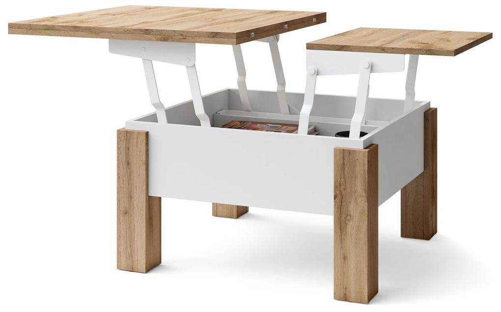 Mazzoni OSLO votan eik / wit mat, uitklapbare salontafel met in hoogte verstelbaar blad
