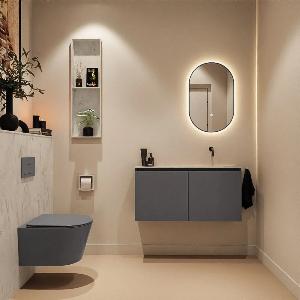 Mondiaz Ture DLux toiletmeubel 100cm dark grey met wastafel opalo rechts zonder kraangat