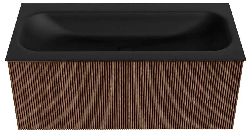 Mondiaz Kurve 100cm badmeubel walnut met 1 lade en wastafel big medium midden 1 kraangat urban