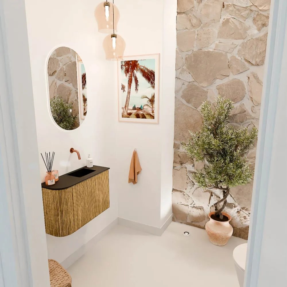Mondiaz Joya 60cm toiletmeubel ronding links oak met wastafel faye rechts zonder kraangat urban