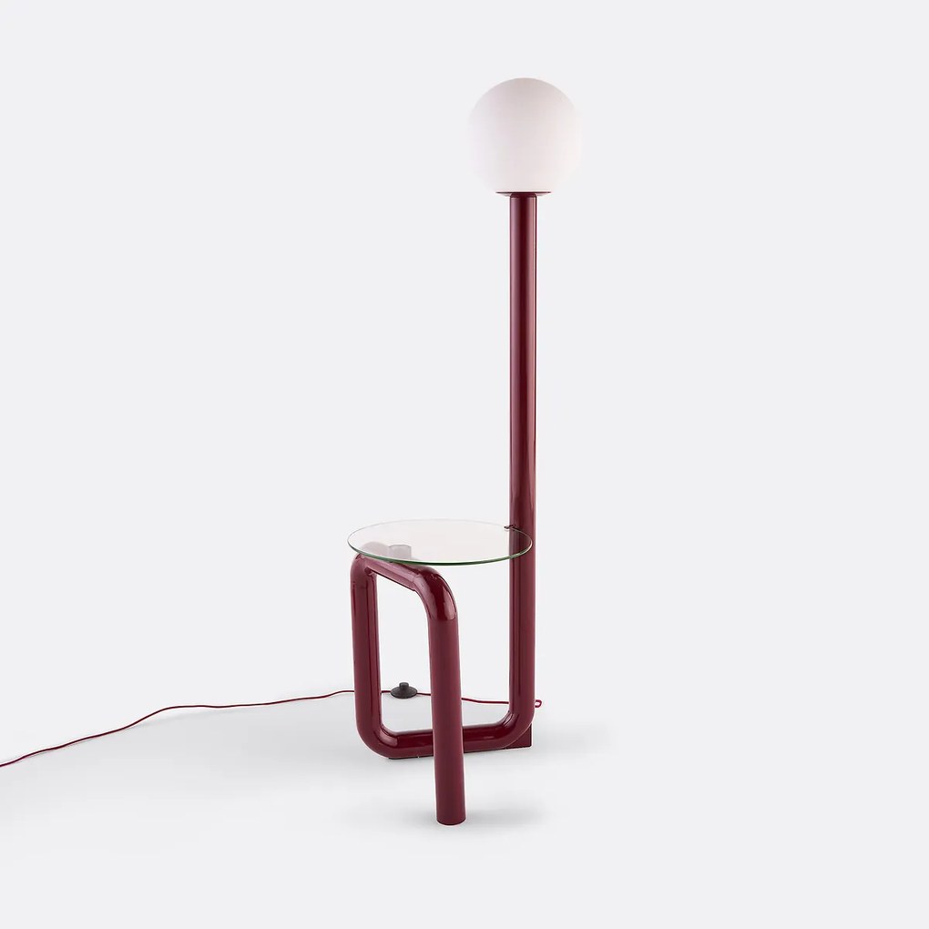 Staande lamp met legplank, van ijzer, opaline en glas, hoogte 149 cm, TEDY