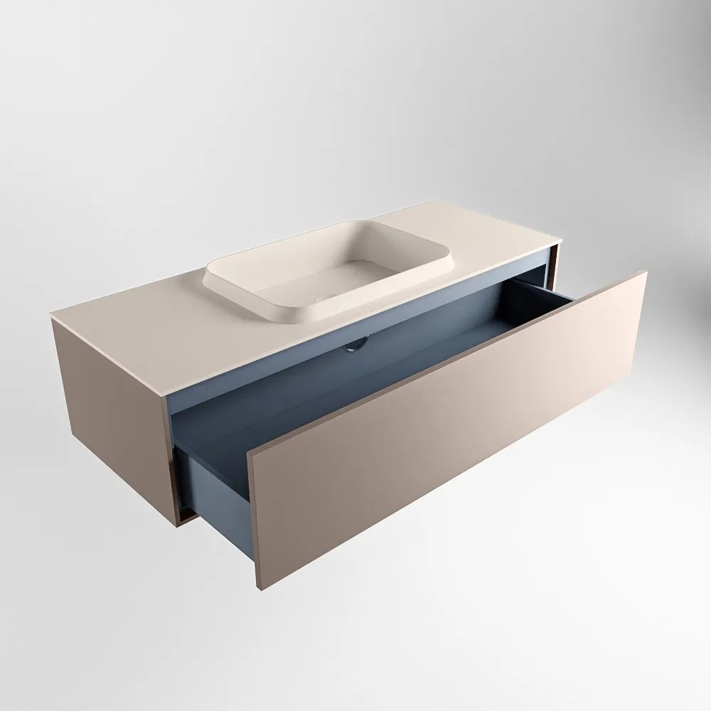Mondiaz Erin 120cm badmeubel Smoke met 1 lade en beige wastafel midden zonder kraangaten