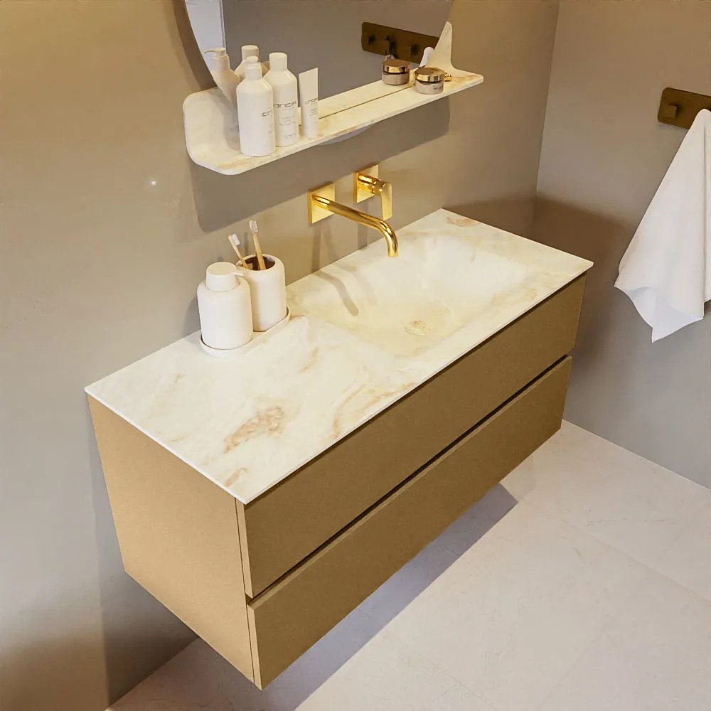 Mondiaz Vica DLux badmeubel 110cm oro 2 lades met wastafel frappe rechts zonder kraangat
