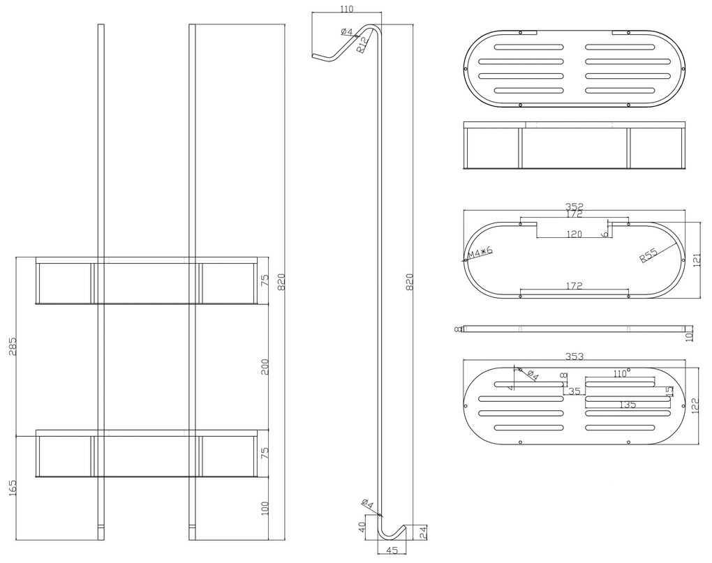 Mueller Style doucherek 2 laags 80cm mat zwart