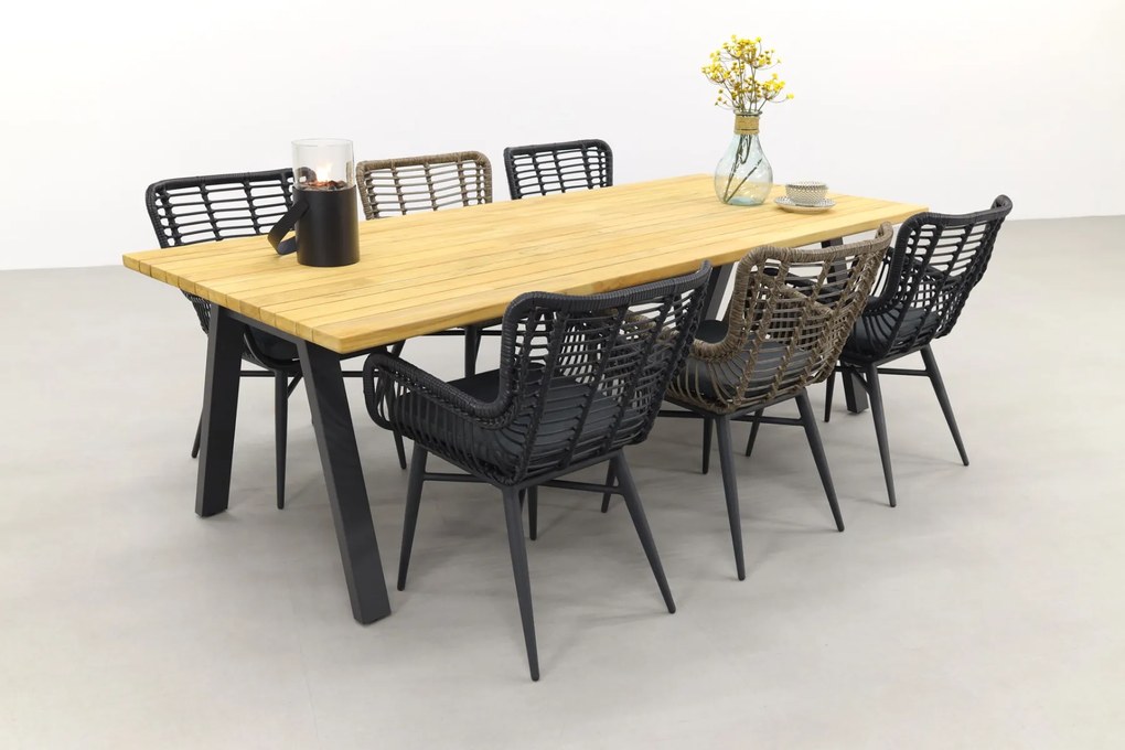 Jasmine/Taste Ambassador 6-persoons dining tuinset 240x100 cm. - Black/Naturel mix OP=OP