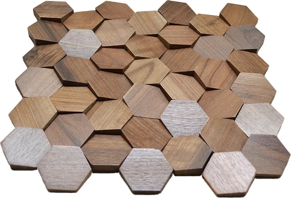 Houten Mozaïekpaneel | Walnoot Velvet | 31×30 cm | Hout | Tegel