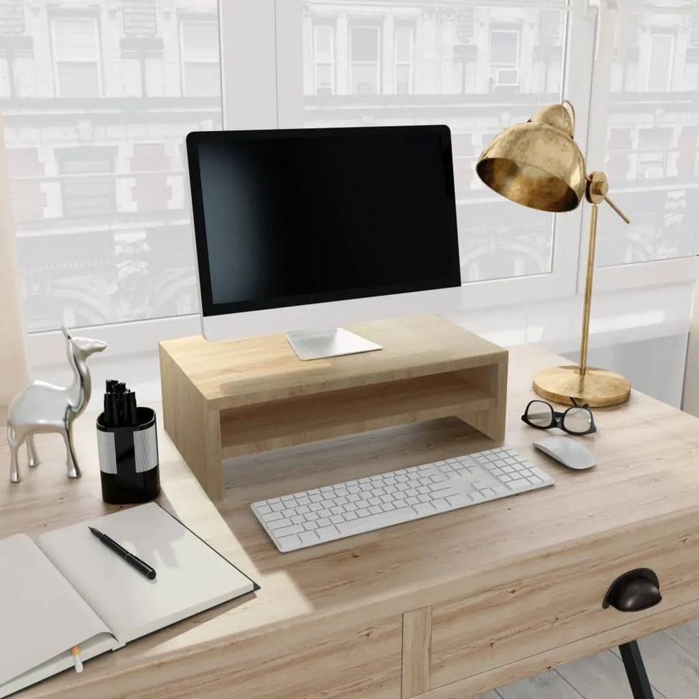 vidaXL Monitorstandaard 42x24x13 cm bewerkt hout sonoma eikenkleurig