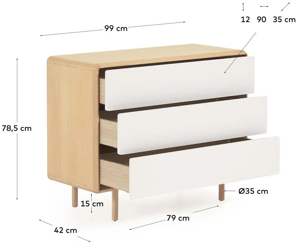 Kave Home Anielle Ladekast Licht Hout Met Wit - 99x42x78.5cm.