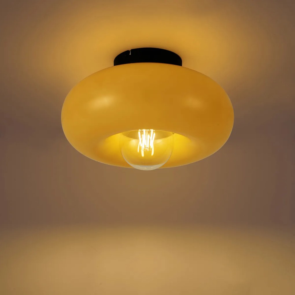 Retro plafondlamp zwart met geel glas 30cm - Glaze