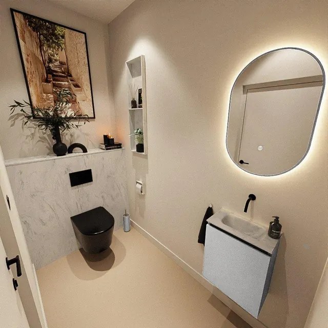 MONDIAZ TURE-DLUX 40cm toiletmeubel Plata. EDEN wastafel Opalo positie midden. Zonder kraangat. TUREDX40PLAM0OPA