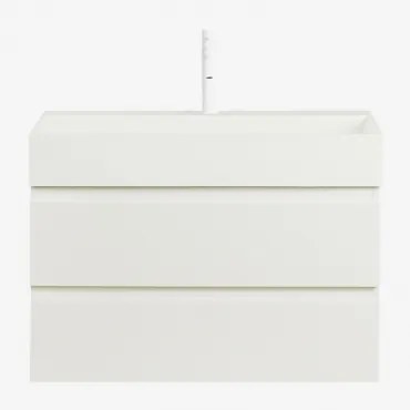 Ona Zwevend Badkamermeubelset Van Hout En Essenfineer Met Geïntegreerde Wastafel Wit & Spiegelloze & Wit ↑20 Cm Met Aftapkraan - Sklum